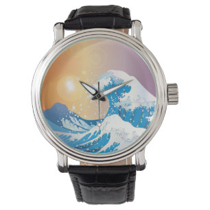 Japanse Golve Art Sunset Ocean Horloge