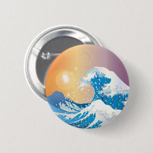 Japanse Golve Art Sunset Ocean Ronde Button 5,7 Cm