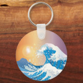 Japanse Golve Art Sunset Ocean Sleutelhanger (Voorkant)
