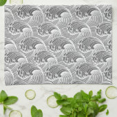  Japanse golven, grijs / grijs en wit Theedoek (Gevouwen)