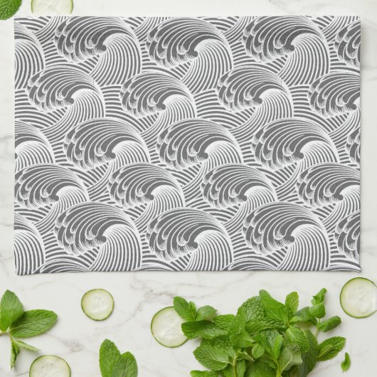  Japanse golven, grijs / grijs en wit Theedoek (Gevouwen)