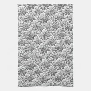  Japanse golven, grijs / grijs en wit Theedoek