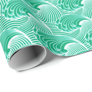  Japanse golven, Jade Green en White Cadeaupapier