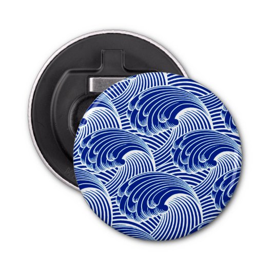  Japanse golven, kobalt blauw en wit Button Flesopener (Voorkant)