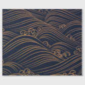 Japanse golven Pattern Navy Blue en Gold Brown Cadeaupapier (Vlak)