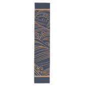 Japanse golven Pattern Navy Blue en Gold Brown Medium Tafelloper (Voorkant)