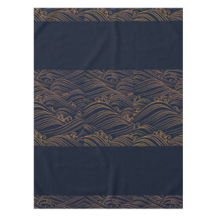 Japanse golven Pattern Navy Blue en Gold Brown Tafelkleed