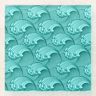 Japanse golven, Turquoise en Aqua Glazen Onderzetter