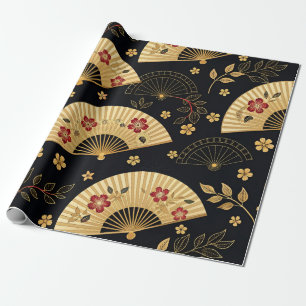 Japanse Gouden Waaiersakura Patroon Cadeaupapier