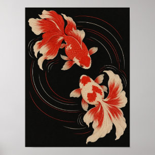 Japanse Goudvis en Waterkringen Kunstprint Uk Poster