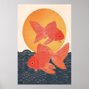Japanse Goudvis Kunstprint, Minimalistische Koi Vi Poster