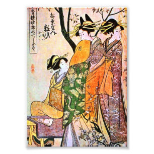 Japanse graving Drie Geisha 1911 Foto Afdruk