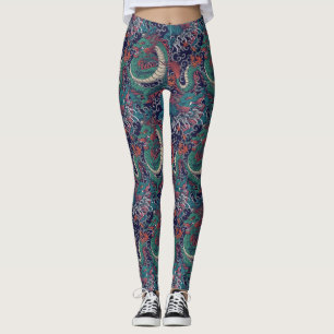 Japanse Groene Rode Draak Patroon Leggings
