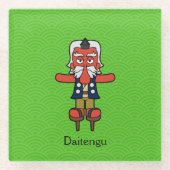 Japanse Grote Tengu Strijder: Cartoon Yokai Glazen Onderzetter (Voorkant)