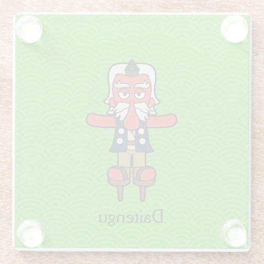 Japanse Grote Tengu Strijder: Cartoon Yokai Glazen Onderzetter (Achterkant)