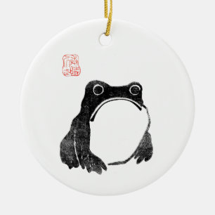 Japanse Grumpy Frog Toad Onbedrukt Dier Grappig Keramisch Ornament