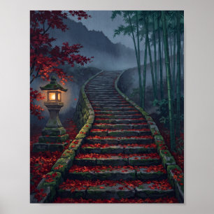 Japanse Herfst Esdoorn & Stenen Lantaarn Print