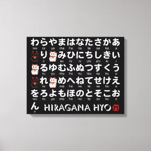 Japanse Hiragana-tafel (Lucky Cat) Canvas Afdruk