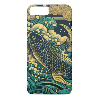 Japanse Houtblok Gouden Koi Vis Springende Golven iPhone 8 Plus / 7 Plus Hoesje