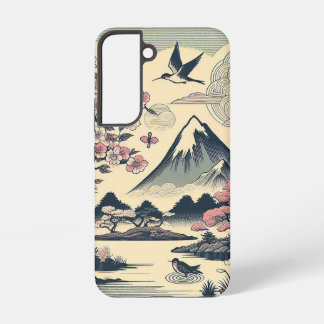 Japanse Houtblok Kersenbloesem Kraanvogel Mount Fu Samsung Galaxy Hoesje