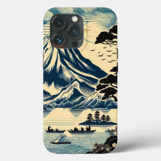 Japanse Houtblok Mount Fuji Meerboten Dennenhout iPhone 13 Pro Hoesje