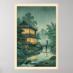 Japanse Houtblok Muurkunst - Regenachtige Rivieroe Poster