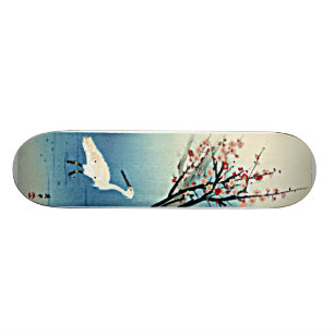 Japanse Houtblokprint Okyo Zilverreiger met Pruime Skateboard