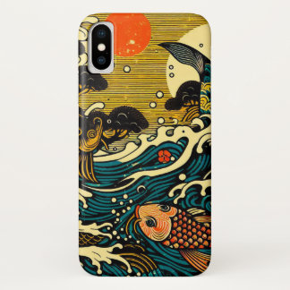 Japanse Houtblokprint Twee Koi Vissen Dennenboom Z iPhone X Hoesje