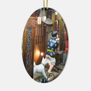 Japanse Humor - Dog Pulling Pants Down Keramisch Ornament