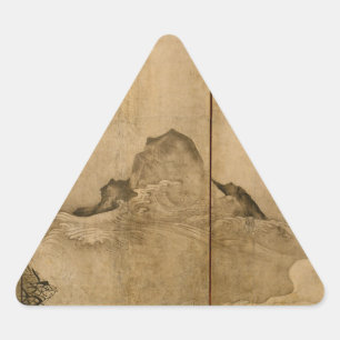 Japanse inkt op papier Gibbons Primates & Landscap Driehoek Sticker