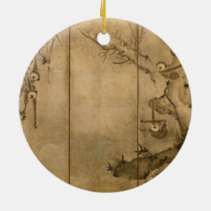 Japanse inkt op papier Gibbons Primates & Landscap Keramisch Ornament