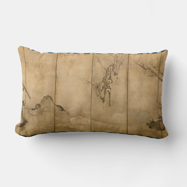 Japanse inkt op papier Gibbons Primates & Landscap Kussen (Voorkant)