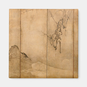 Japanse inkt op papier Gibbons Primates & Landscap Magneet