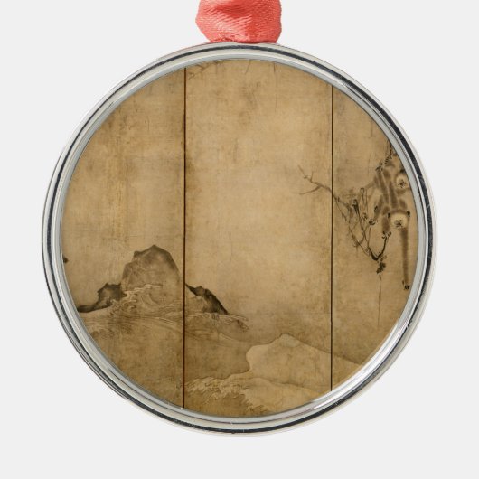 Japanse inkt op papier Gibbons Primates & Landscap Metalen Ornament (Voorkant)