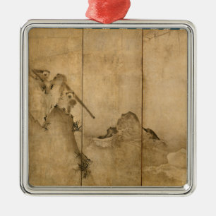 Japanse inkt op papier Gibbons Primates & Landscap Metalen Ornament