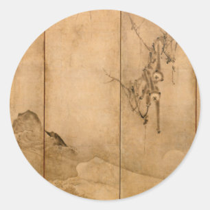 Japanse inkt op papier Gibbons Primates & Landscap Ronde Sticker