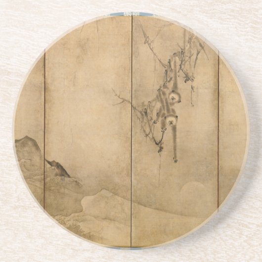 Japanse inkt op papier Gibbons Primates & Landscap Zandsteen Onderzetter (Voorkant)