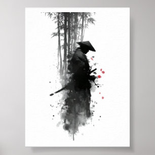 Japanse Inkt Samurai Bamboebos Poster