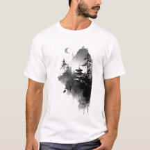 Japanse Inktwast Zen Pagode Landschap T-Shirt