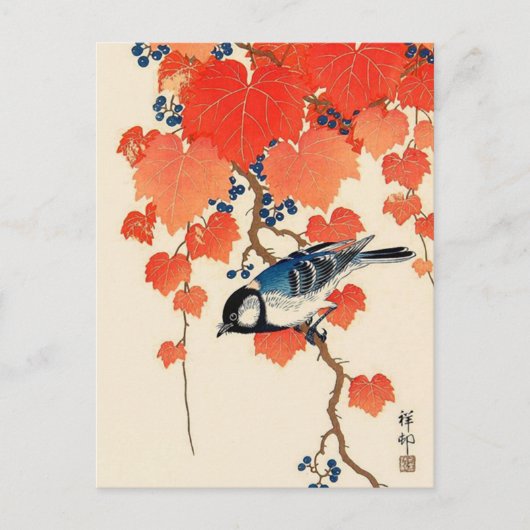Japanse Jay Bird en Autumn Grapevine Briefkaart (Voorkant)