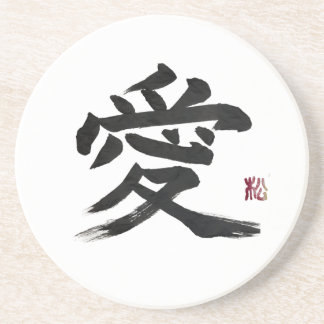 Japanse kanji “liefde” kalligrafiekunst zandsteen onderzetter