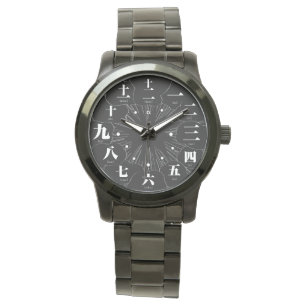 Japanse kanji MANGA-stijl [zwart gezicht 4] Horloge