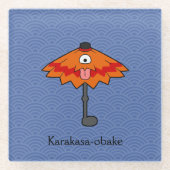 Japanse Karakasa Paraplu Ghost: Cartoon Yokai Glazen Onderzetter (Voorkant)