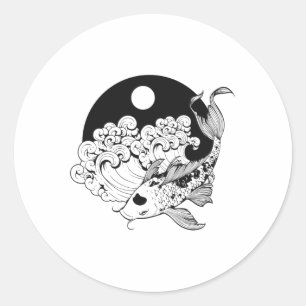 Japanse karp koi met Yin & Yang Background Ronde Sticker