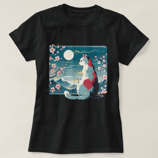 Japanse Kat Berg Sakura Cherry Blossom T-shirt (Design voorkant)