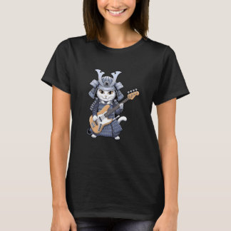 Japanse Kat die Basgitaar Speelt Artistiek Ontwerp T-shirt