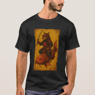 Japanse Kat die op Koi Vis rijdt Ukiyo-e Samurai H T-shirt