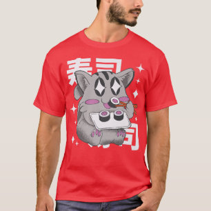 Japanse kat eet sushi met ster in ogen voor ramen t-shirt