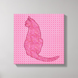 Japanse kat - Fuchsia roze batik Canvas Afdruk