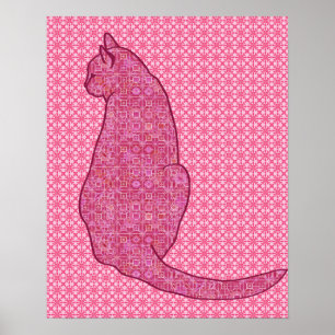 Japanse kat - Fuchsia roze batik Poster